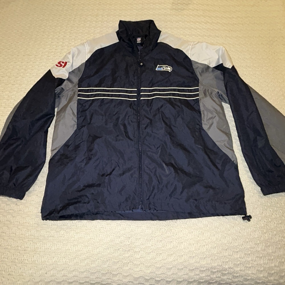 Seattle Seahawks Reebok Windbreaker Jacket Men's Size Large Blue White NFL SI